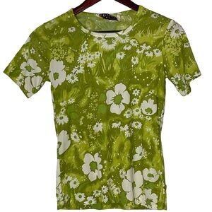 JCPenney Fashions Vintage Hippie Green Floral Short Sleeve Round Neck Shirt 10